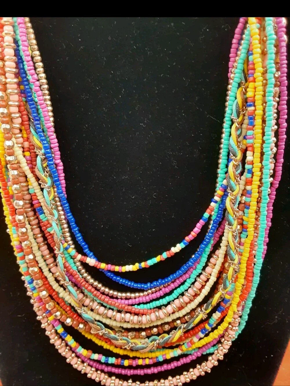 Vintage Charming Charlie's Designer Multicolor & Multilayer Seedbead & Gold Neck - Picture 2 of 4